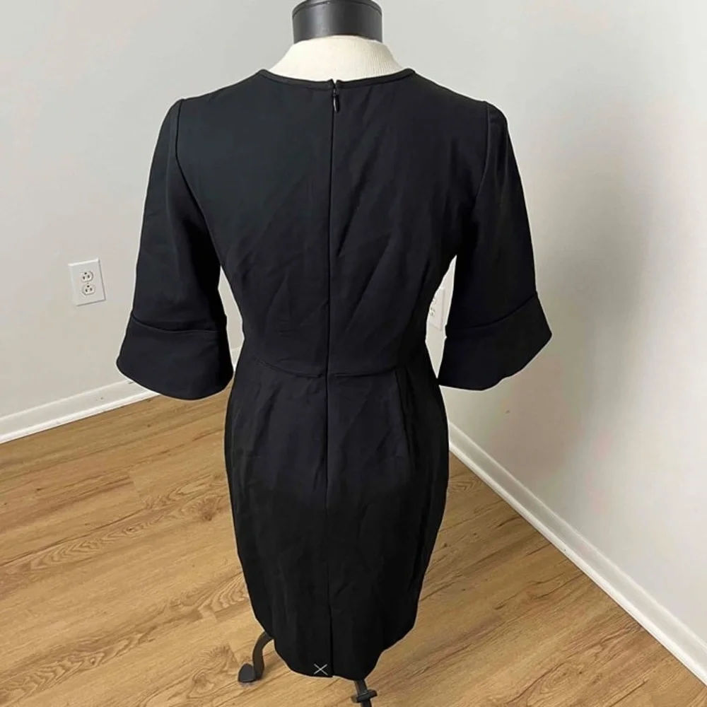 NWT J Crew Black‎ Crew Neck Bell Sleeve Sheath Dress in Stretch Ponte Petite 8